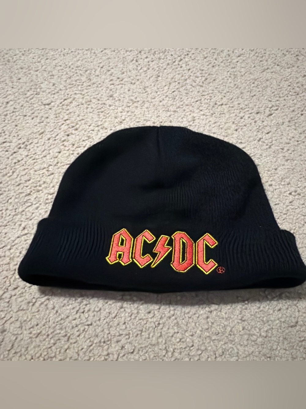AC/DC Beanie Hat Classic Red 3D Band Logo Hells Bells Official Black One Size